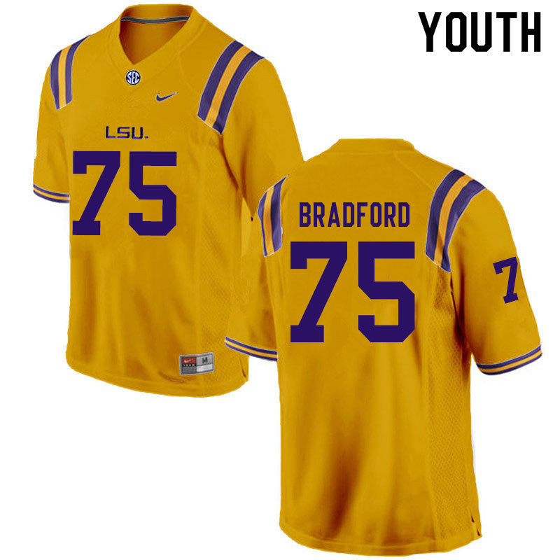 Youth #75 Anthony Bradford LSU Tigers College Football Jerseys Sale-Gold